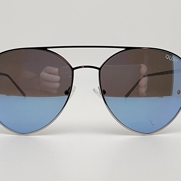 Quay Australia x Jasmine Sanders Indio Silver Frame Blue Lens Aviator Sunglasses main image 15